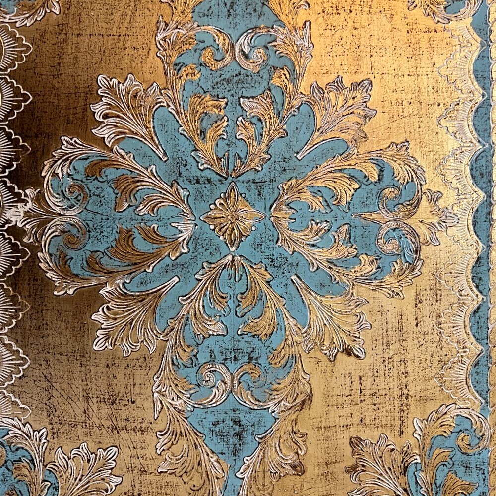 Vtg Florentine Gold Giltwood Tray – Blue & Gold Italian Hollywood Regency Tray - Picture 7 of 10